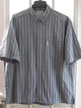 Columbia Blue Check Button Down Short Sleeve Shirt